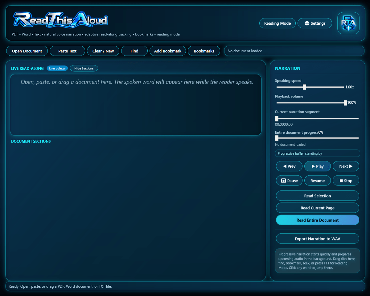 ReadThisAloud Windows application interface